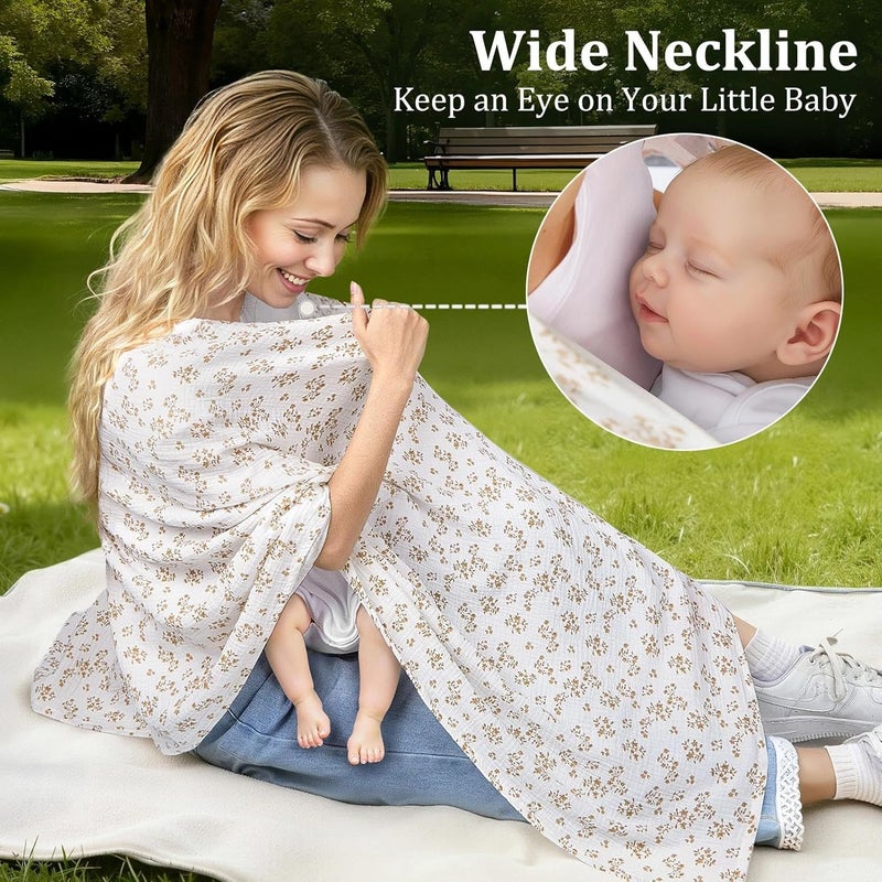 SheSeek Muslin Nursing Cover Up for Breastfeeding, Soft & Breathable Cotton Breast Feeding Cover for Women, Full Privacy Breastfeeding Cover - Newborn Baby Essential, White - Image 5